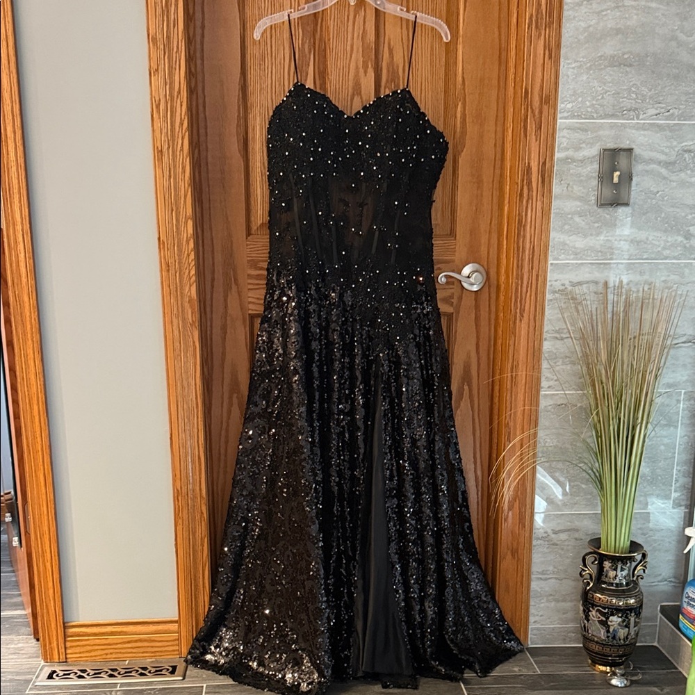 Tony Bowls Black Sequin Prom Dress